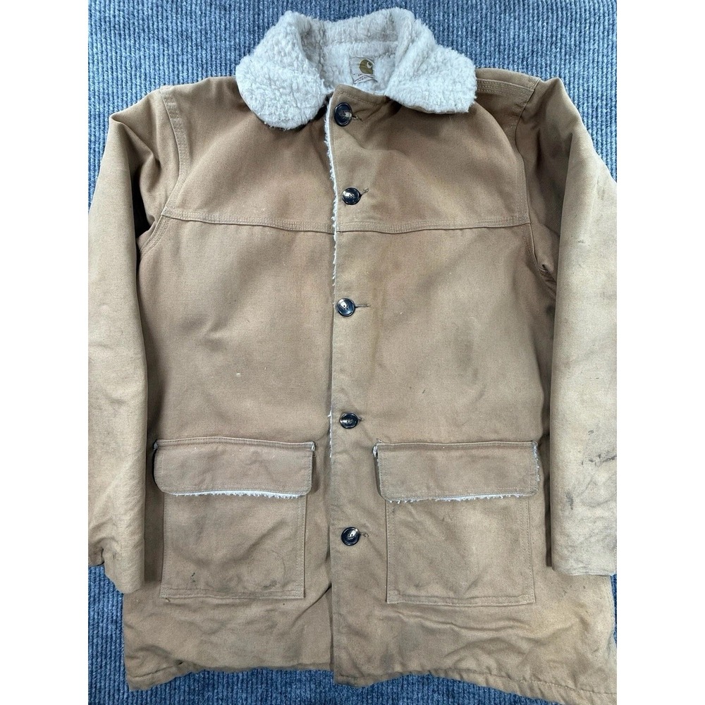 Vintage Carhartt Coat Mens 44‎ Tan Canvas Sherpa Lined Workwear Barn Jacket